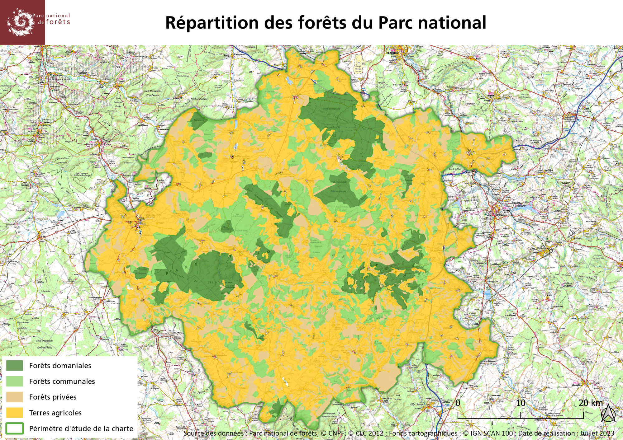 Carte de répartition des forêts du Parc national